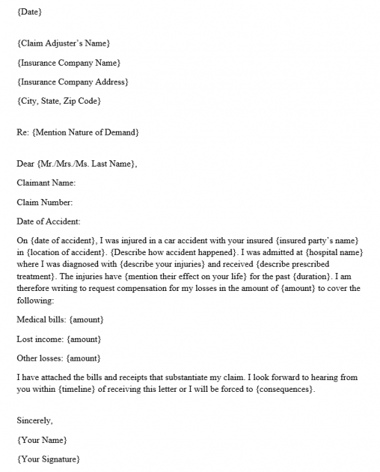 Auto Insurance Demand Letter Template