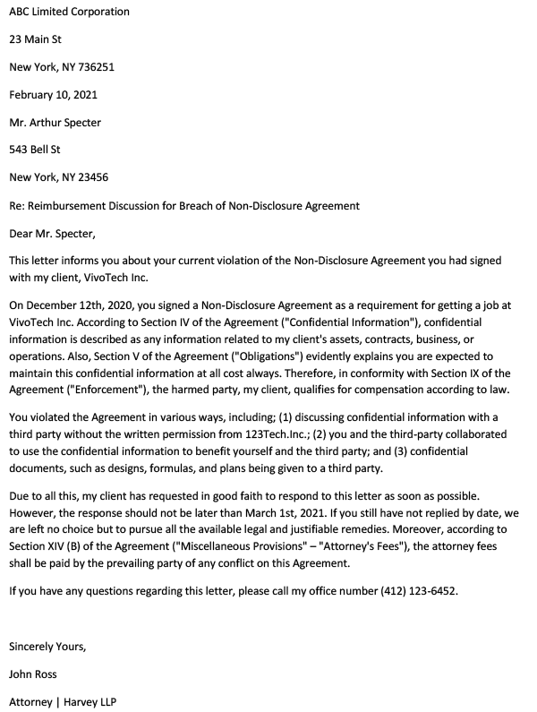 Demand Letter from Attorney for Breach of Contract
