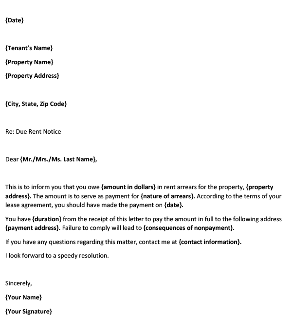 Rent Balance Letter Template (Demand for Rent)

