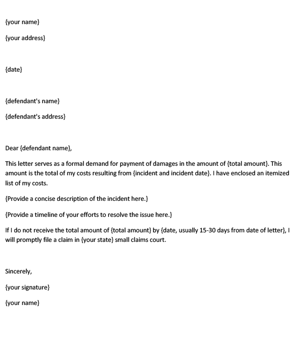 Small Claims Demand Letter Sample and Template Word PDF