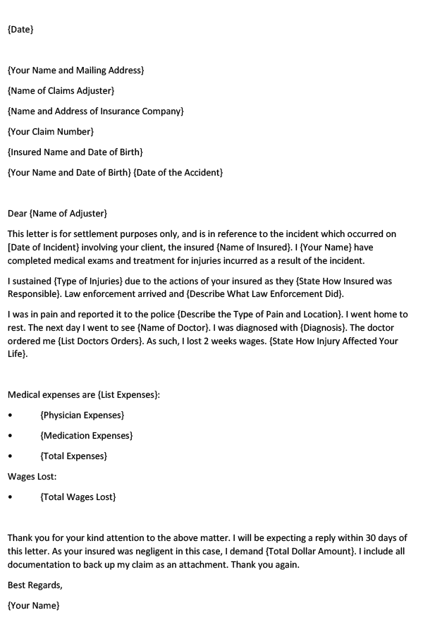 Demand Letter to an Insurance Company (Word Template)